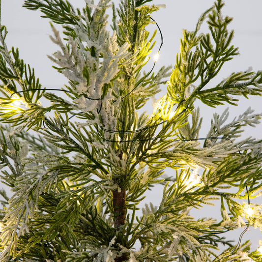 18" Pre-Lit Artificial Mini Snowed Cypress Christmas Tree with 12 LED Lights in White Ceramic Planter