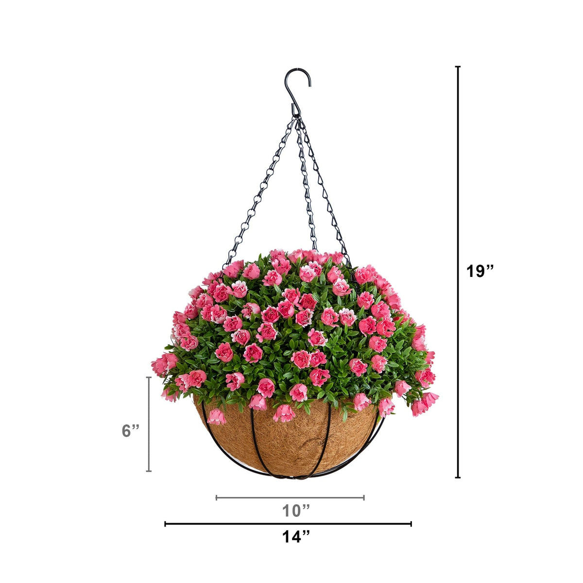 a plant with pink flowers in a basket