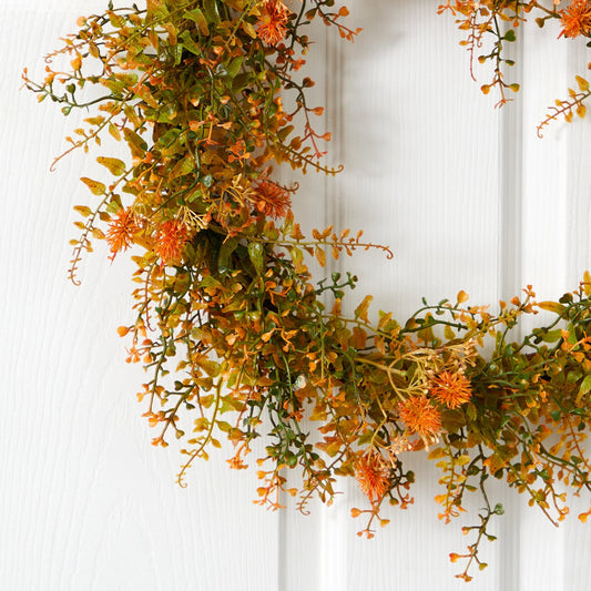 a wreath on a door