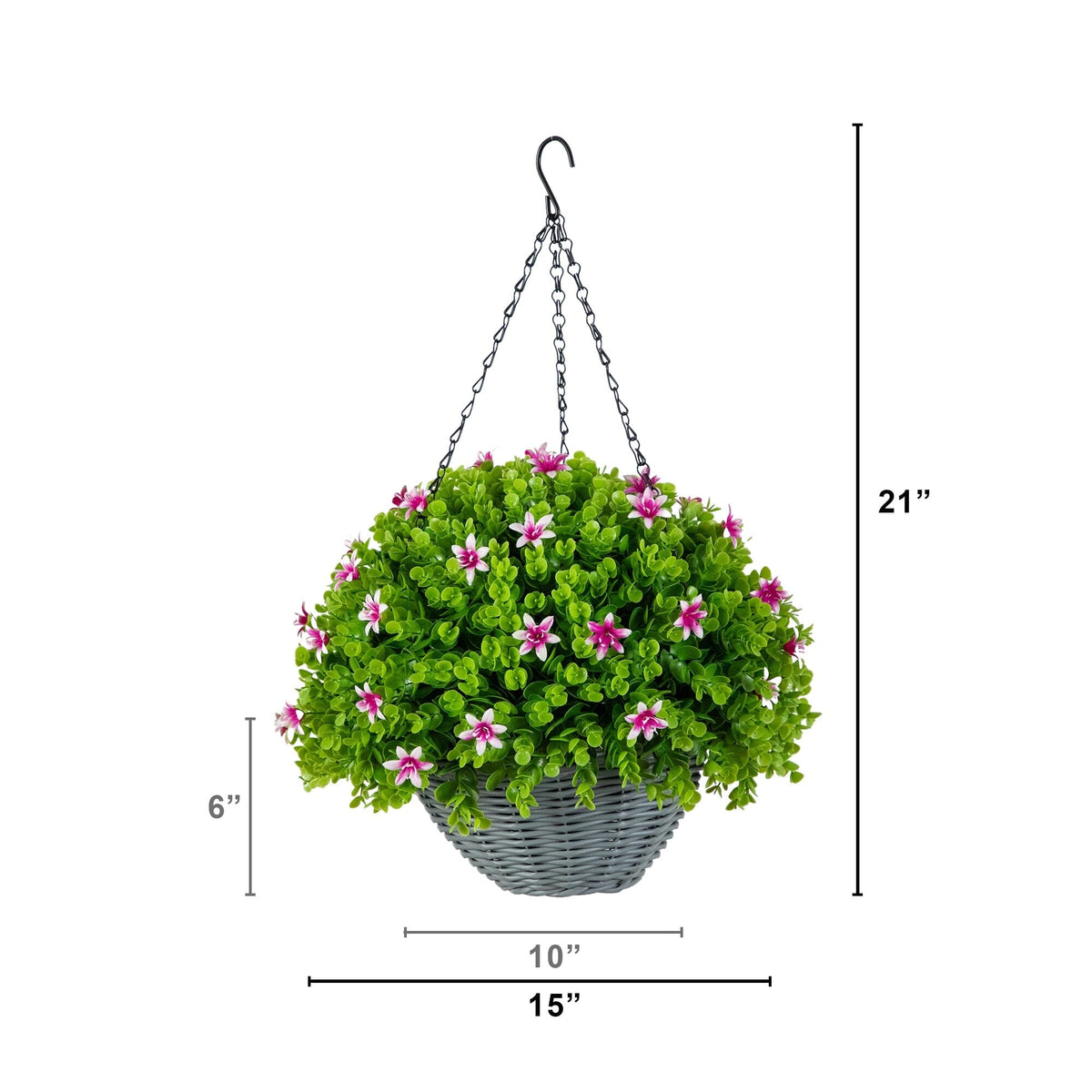 a plant in a basket with a height of the size of the plant