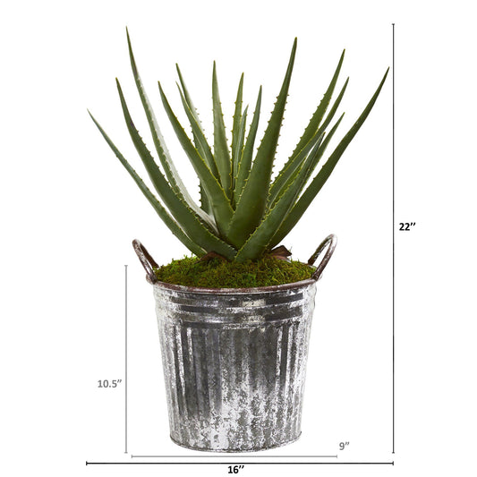 22” Aloe Artificial Plant in Vintage Metal Pail