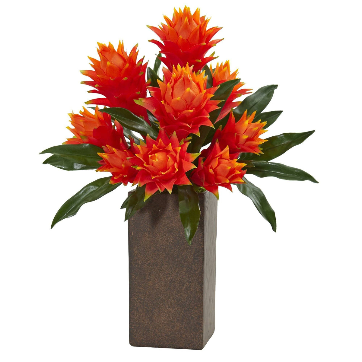 22” Bromeliad Artificial Plant in Weathered Brown Planter