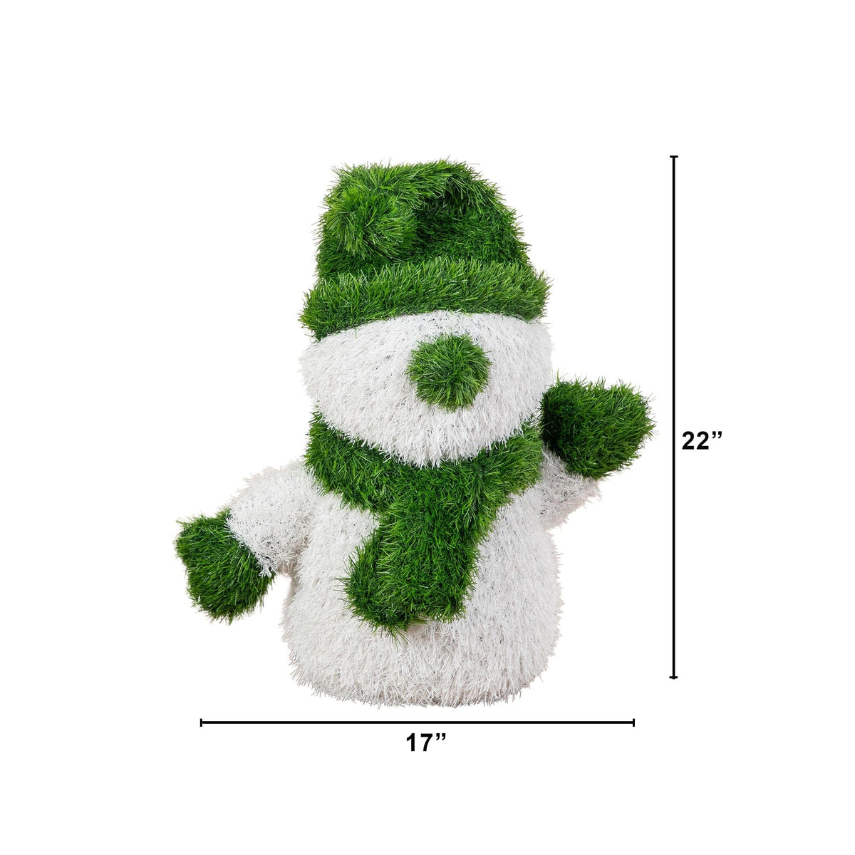 a small snowman shaped like a snowman with a hat and scarf