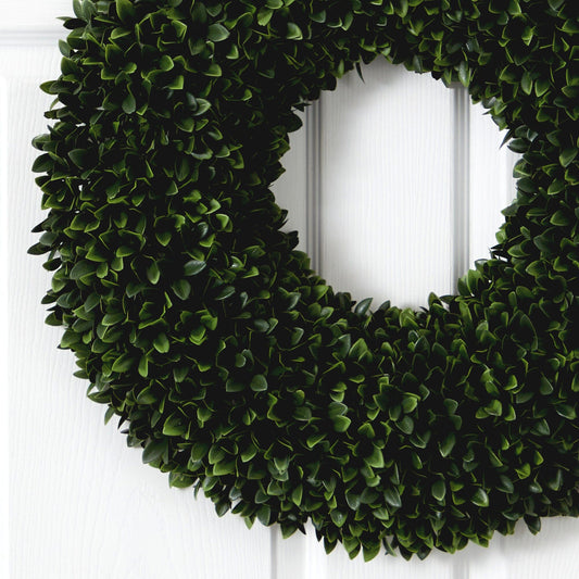 a wreath on a door