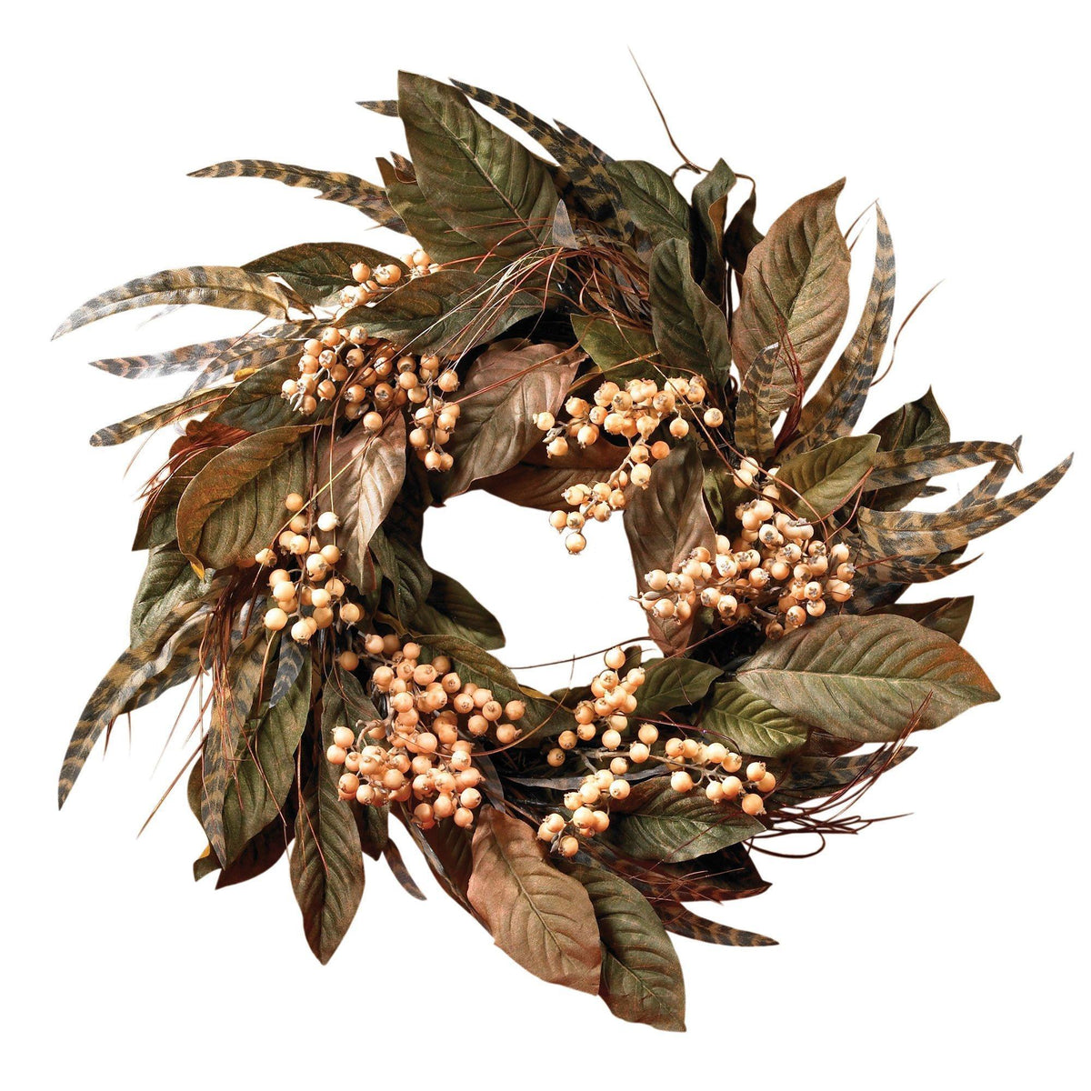 a wreath with leaves and berries