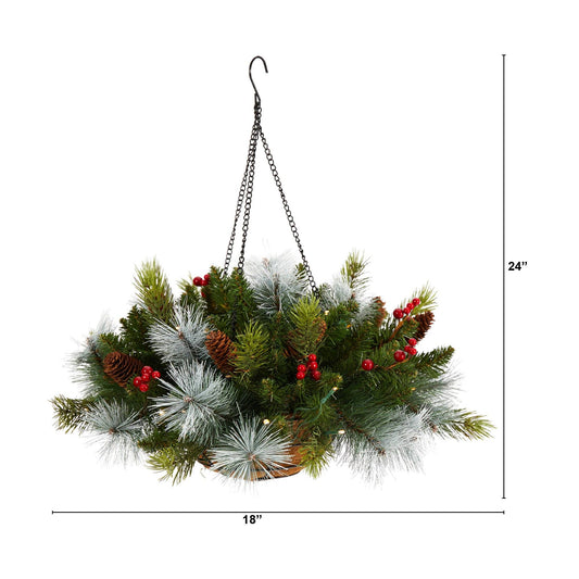 a basket with pine cones and berries