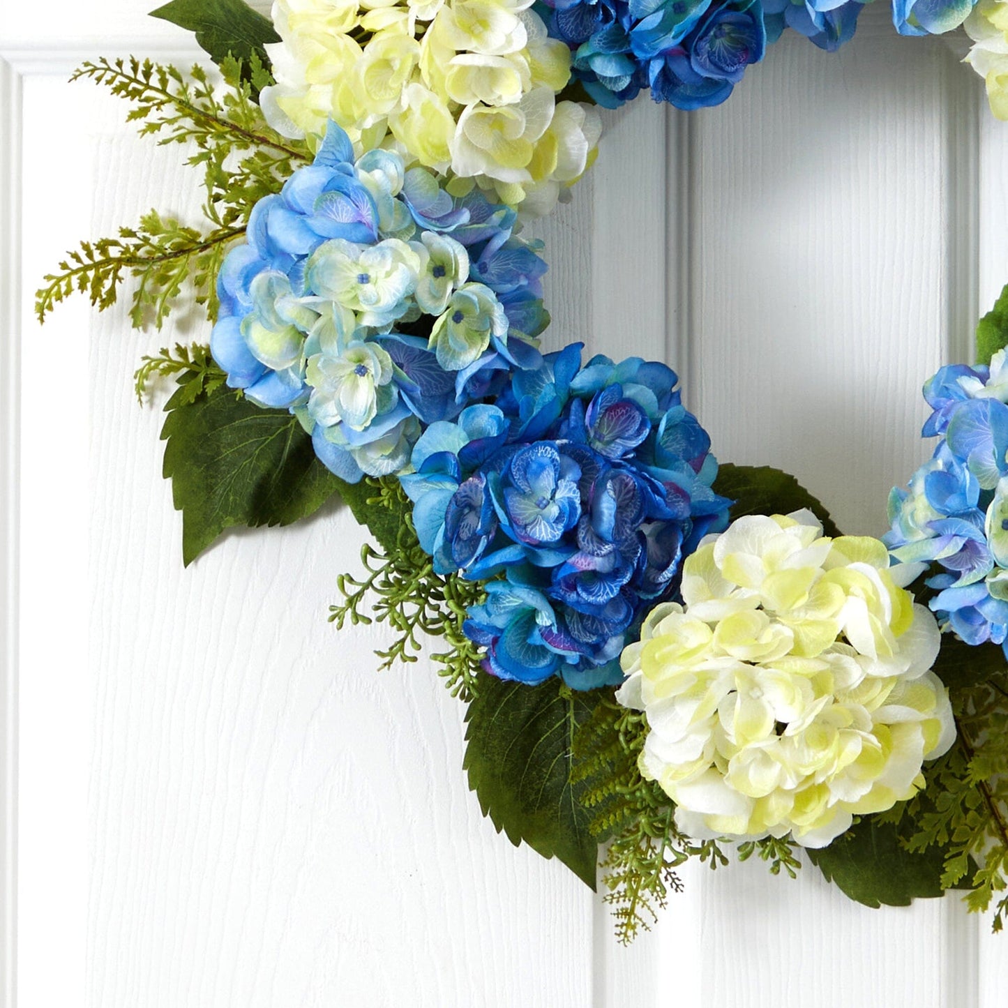 24” Artificial Blue and White Hydrangea Wreath