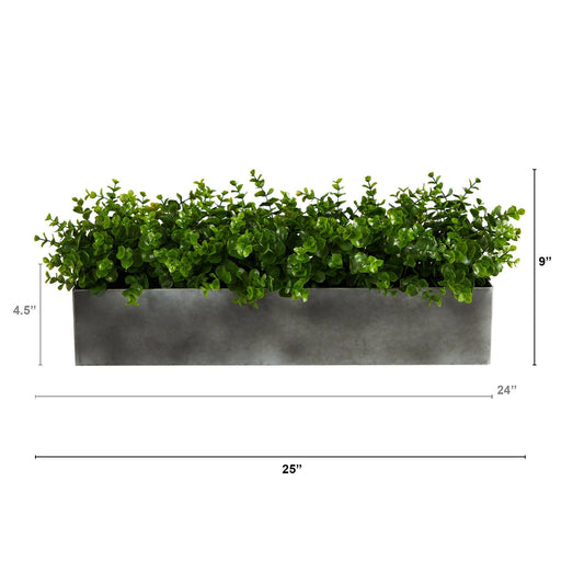 a rectangular planter with green leaves