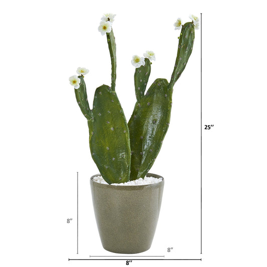25” Flowering Cactus Artificial Plant in Green Planter