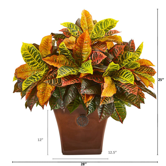 25” Garden Croton Artificial Plant in Brown Planter (Real Touch)