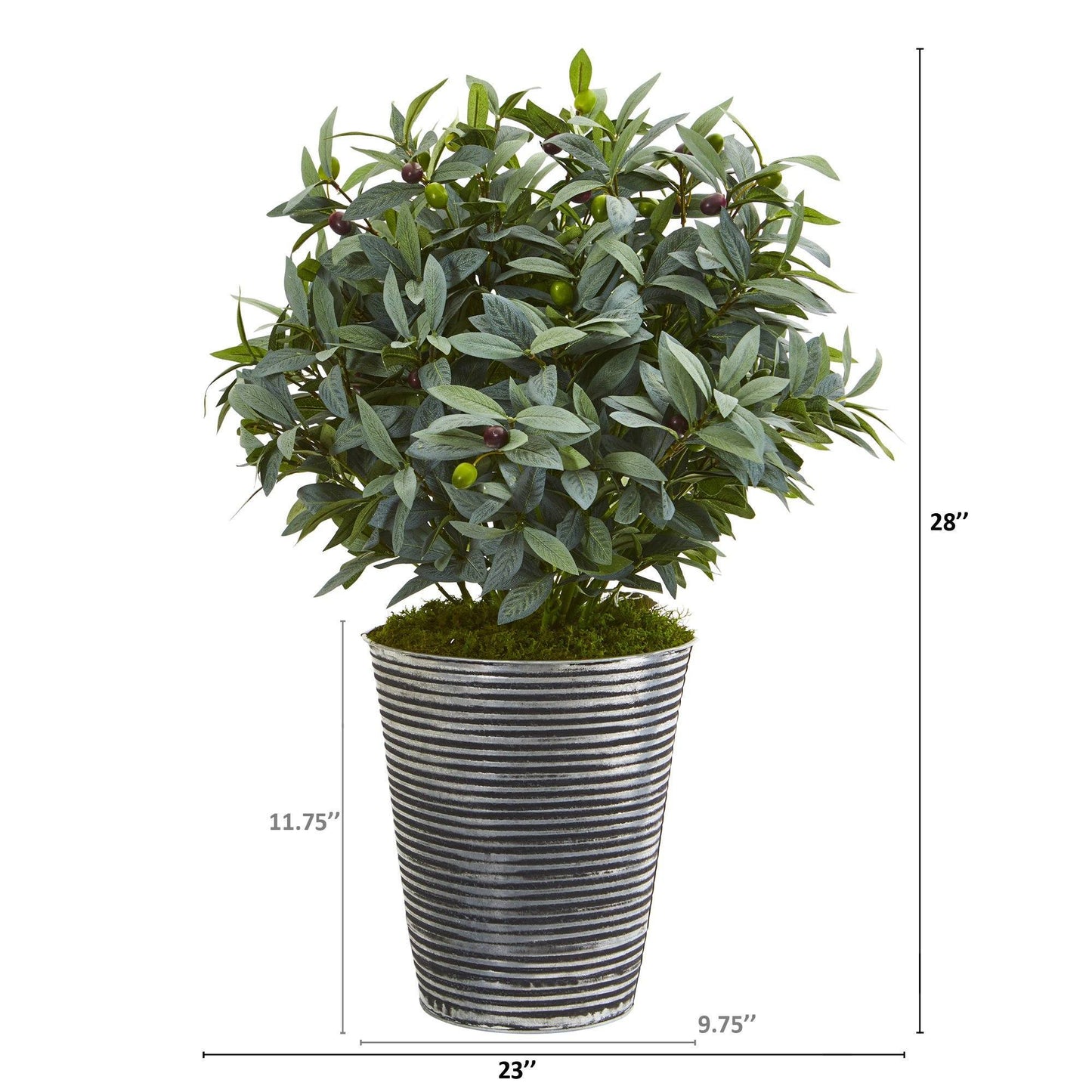 28” Olive with Berries Artificial Plant in Tin Planter with Black Pattern