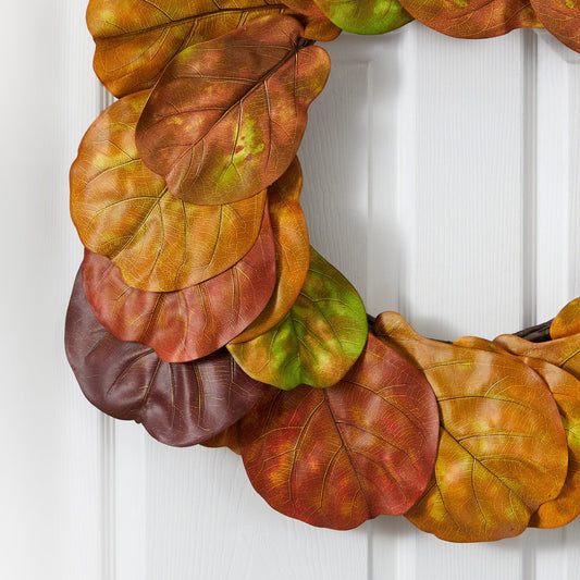 a wreath with leaves on it