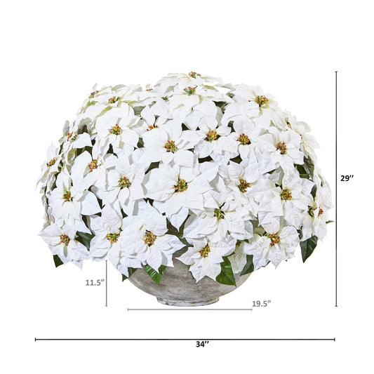 29” Giant Poinsettia Artificial Arrangement in Large Cement Bowl