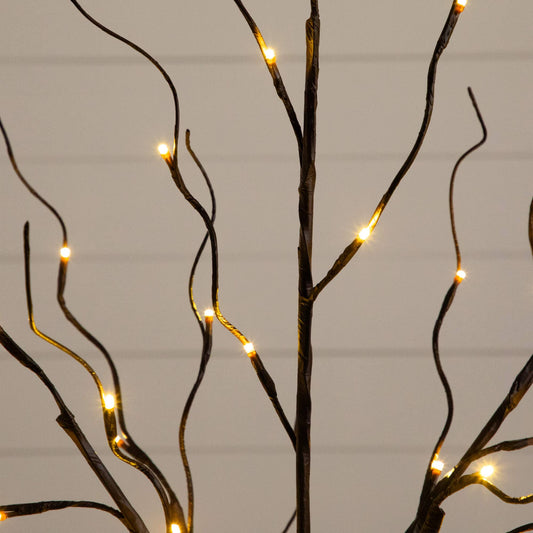 3' 5' 6' Artificial Brown Birch Trees with Warm White LED Lights - Set of 3