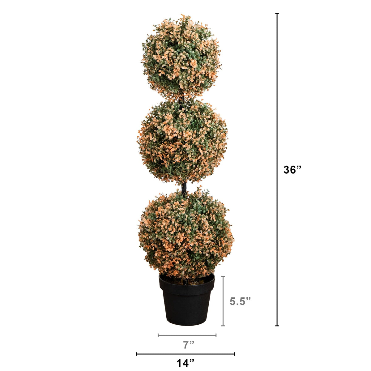 3' UV Resistant Pre-Lit Autumn Triple Ball Boxwood Artificial Fall Topiary Tree
