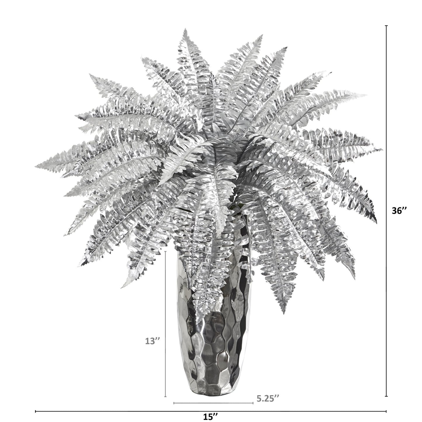 3’ Metallic Silver Boston Fern Artificial Plant in Silver Planter