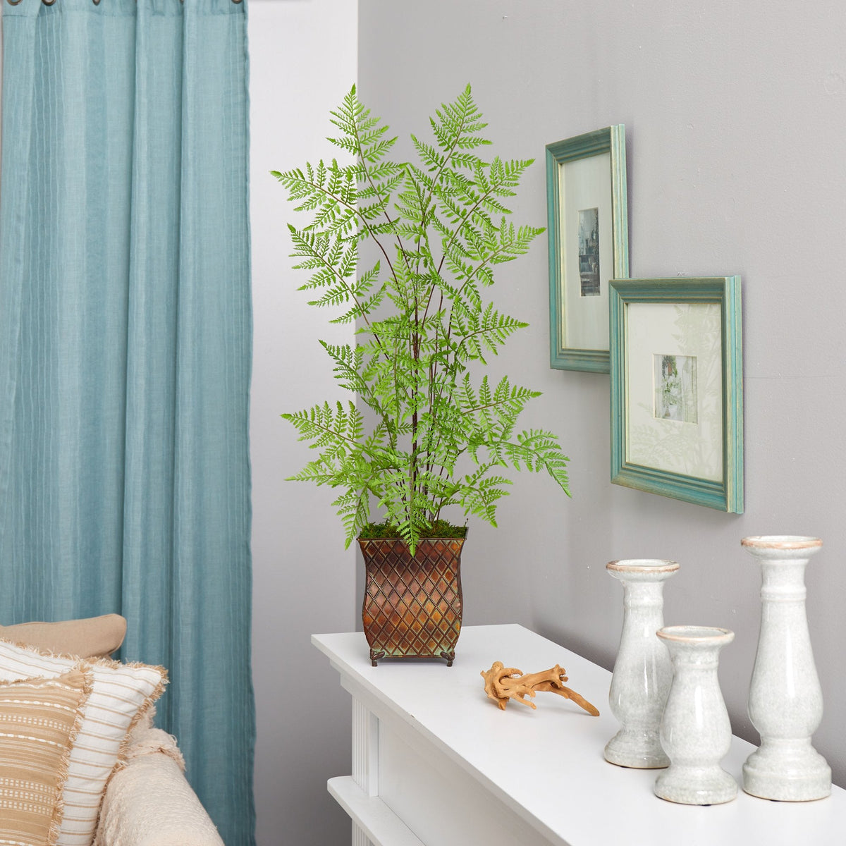 3’ Ruffle Fern Artificial Tree in Metal Planter