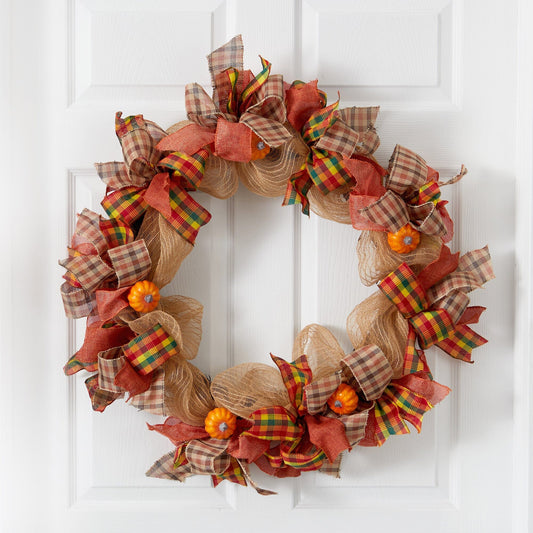 a wreath on a door