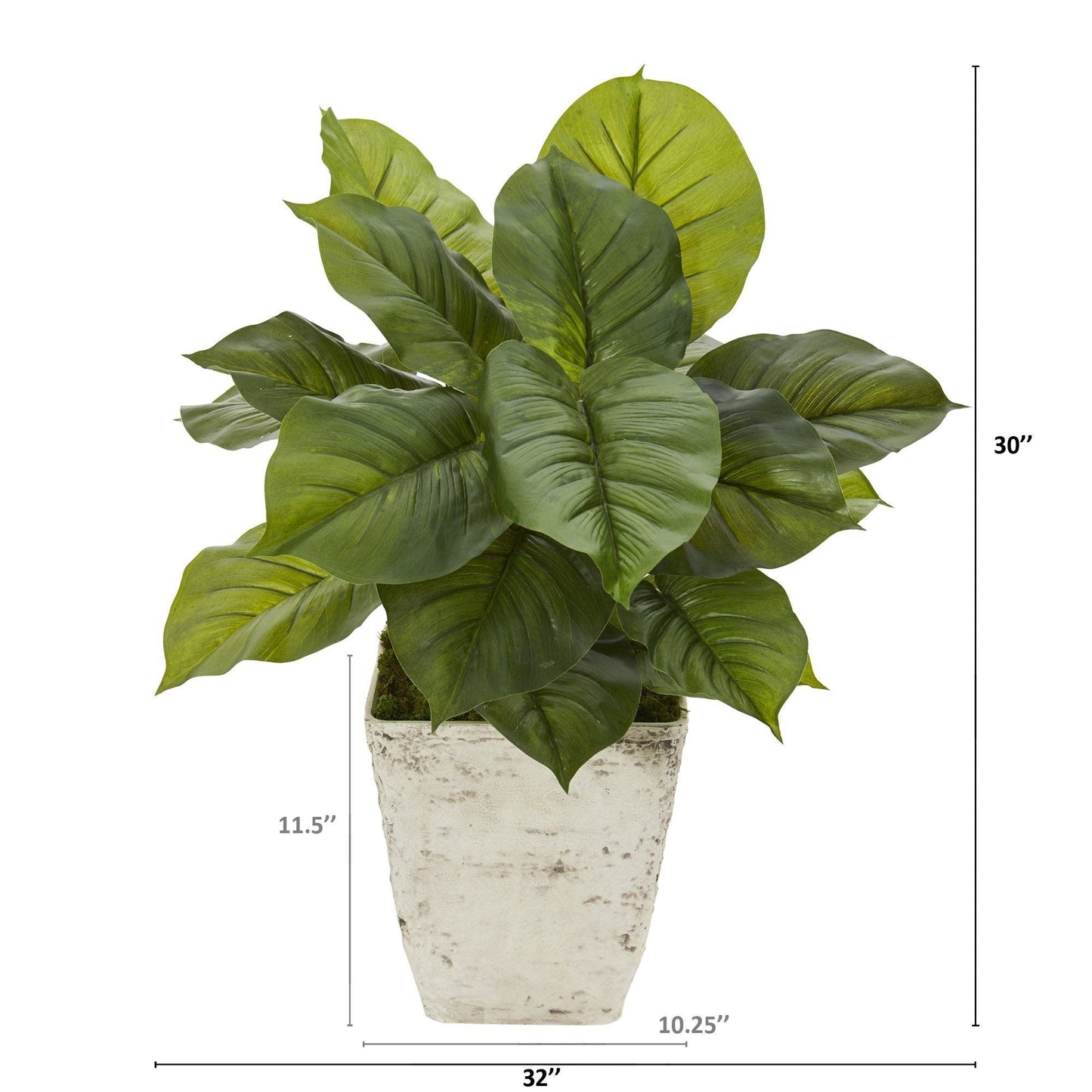 30” Large Philodendron Artificial Plant in Country White Planter (Real Touch)