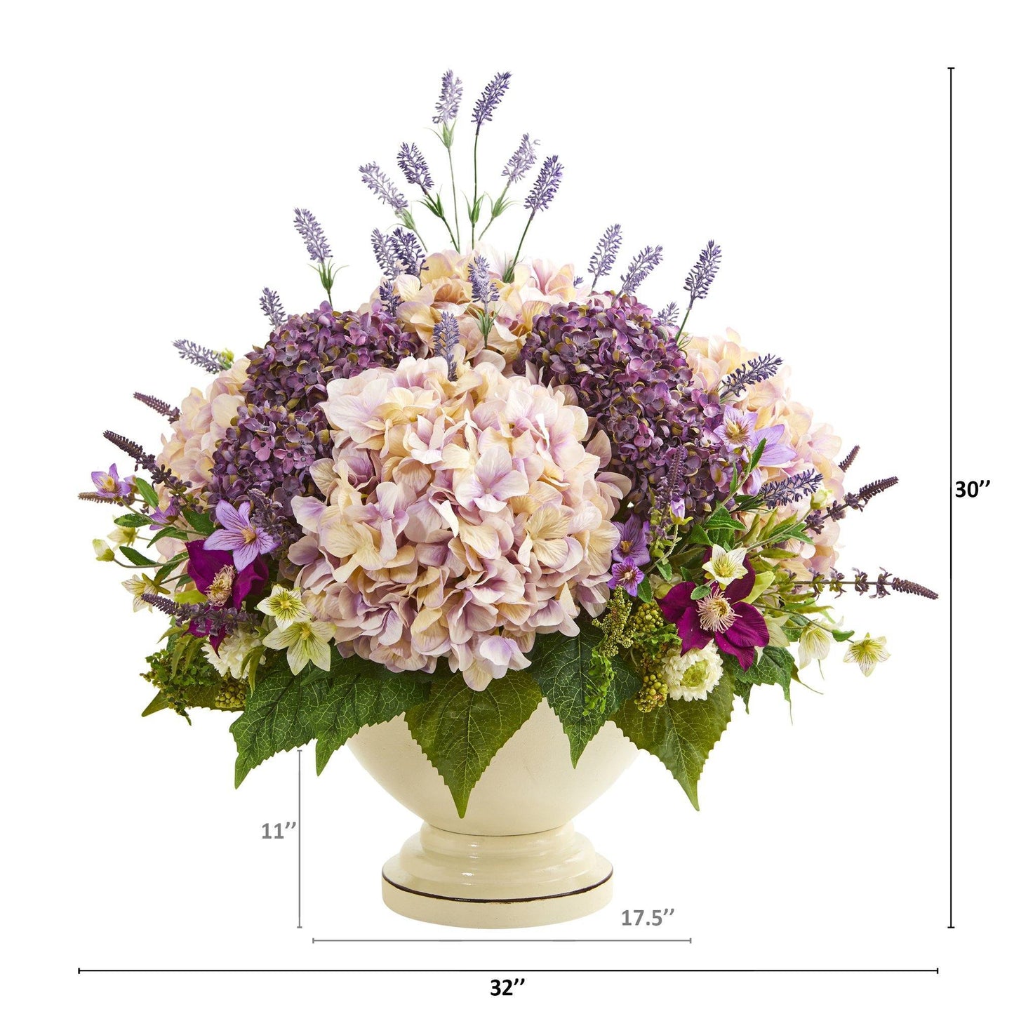 32” Hydrangea, Lavender and Mixed Flower Artificial Arrangement