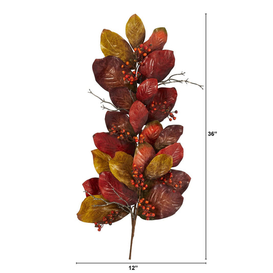 a tall stem with red and yellow leaves and berries