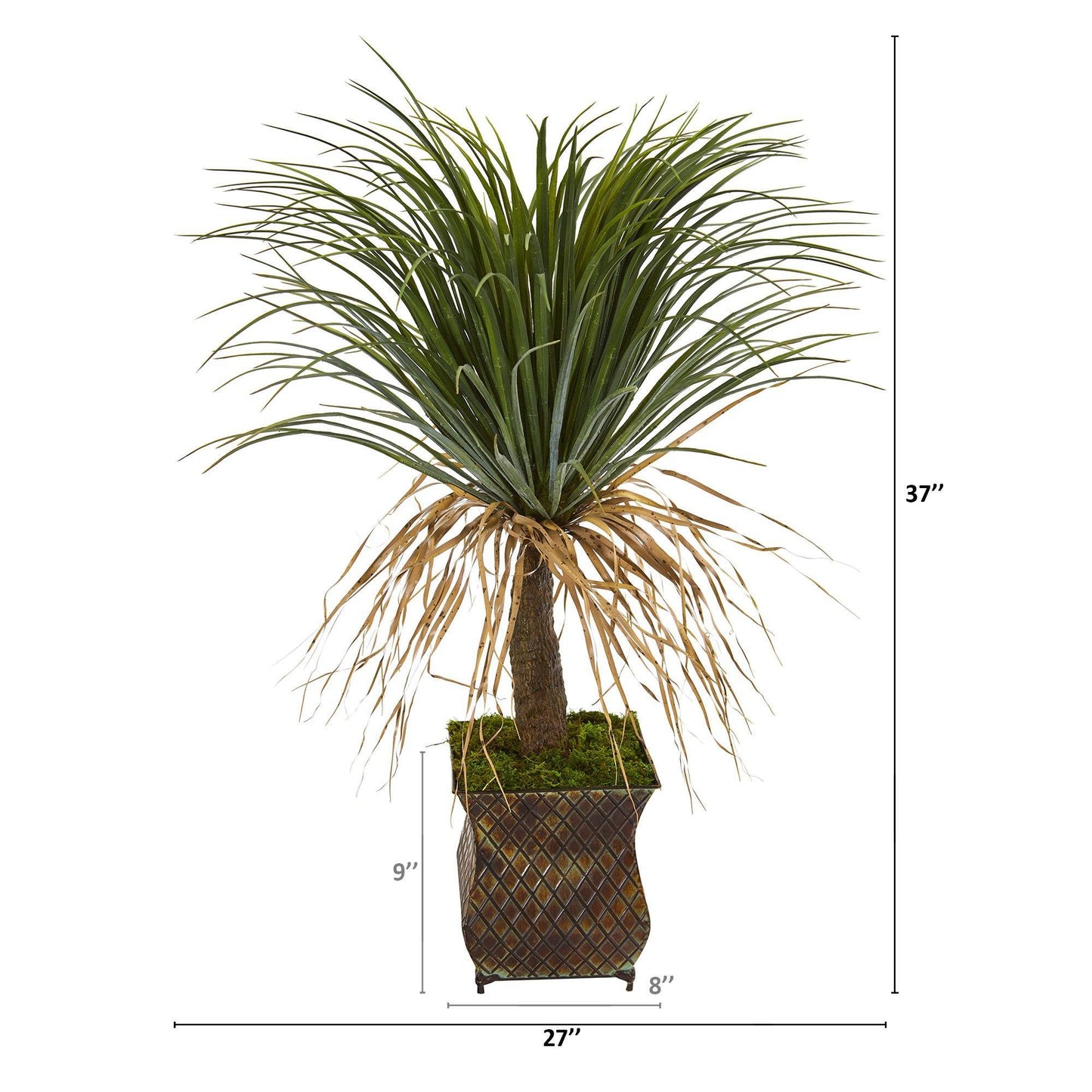 37” Pony Tail Palm Artificial Plant in Decorative Metal Planter