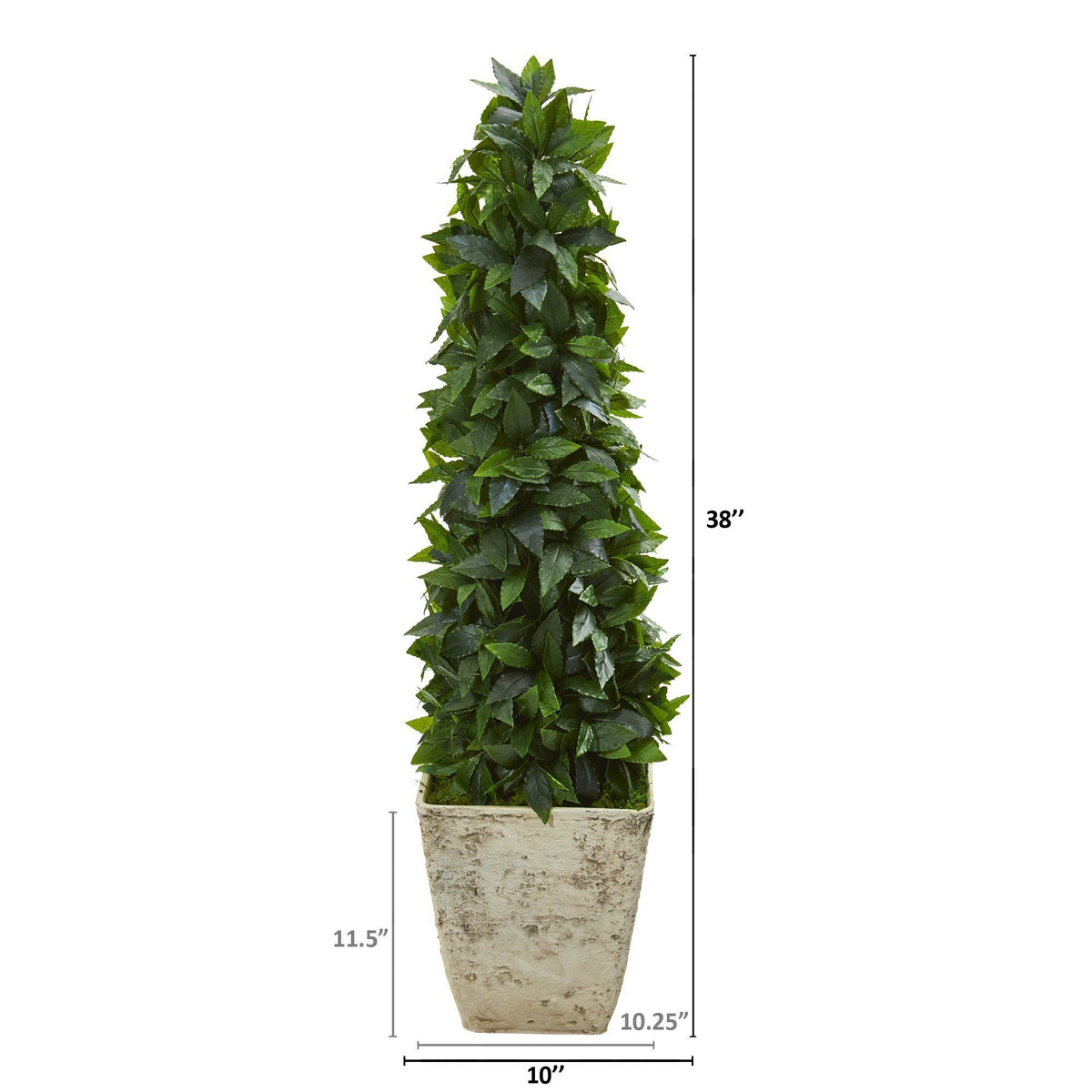 38” Sweet Bay Cone Topiary Artificial Tree in Country White Planter