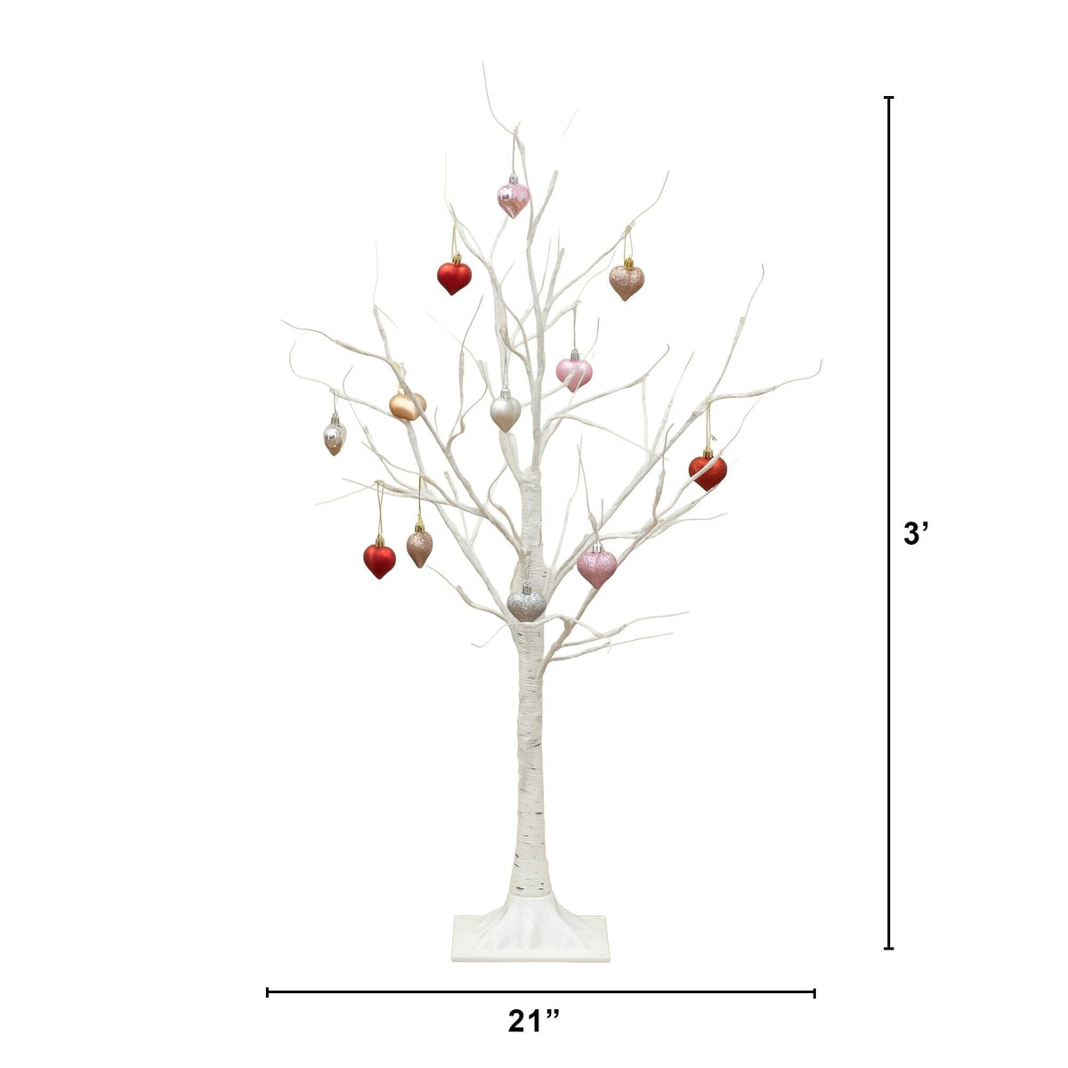 3' Pre-Lit Artificial Valentine's Day Twig Tree with 12 Warm White LED Lights and Heart Ornaments