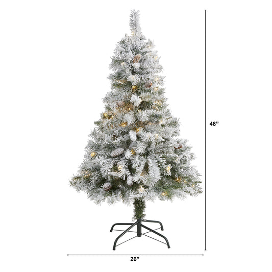 a christmas tree with lights and snow