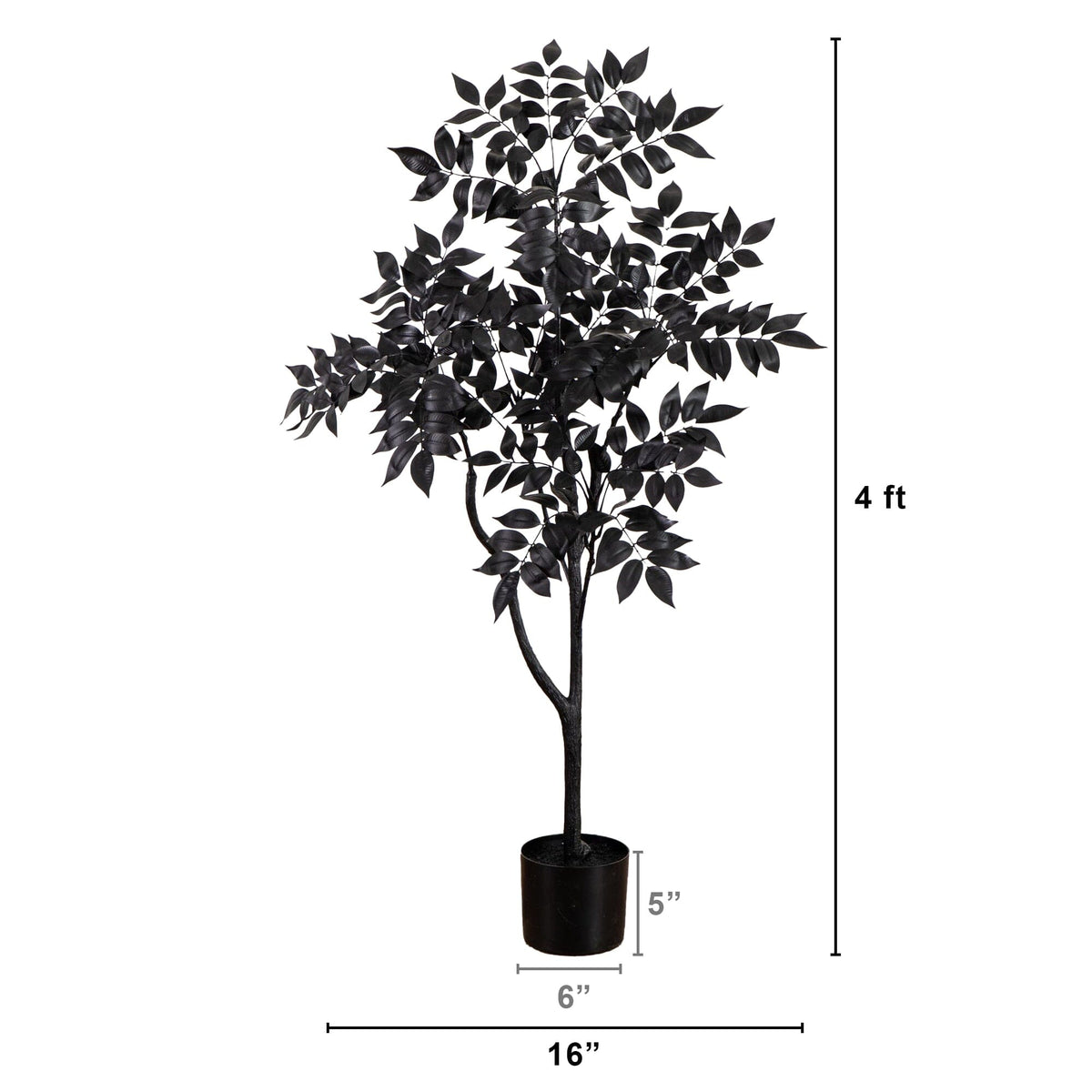 a black tree with leaves in a pot