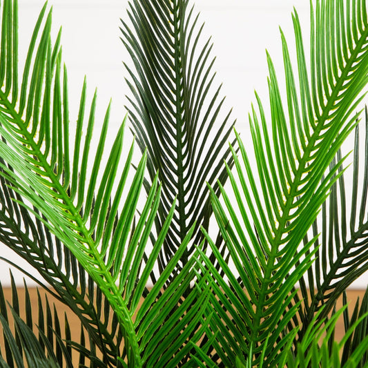 40" UV Resistant Artificial Double Cycas Palm Tree in White Decorative Planter (Indoor/Outdoor)
