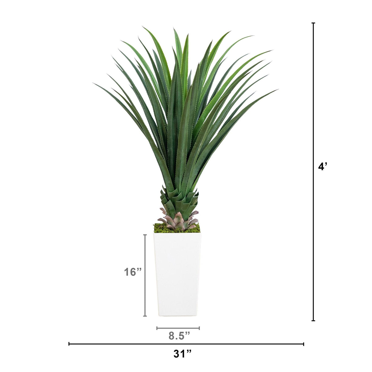 4' UV Resistant Artificial Spiked Agave Plant in White Tower Planter (Indoor/Outdoor)