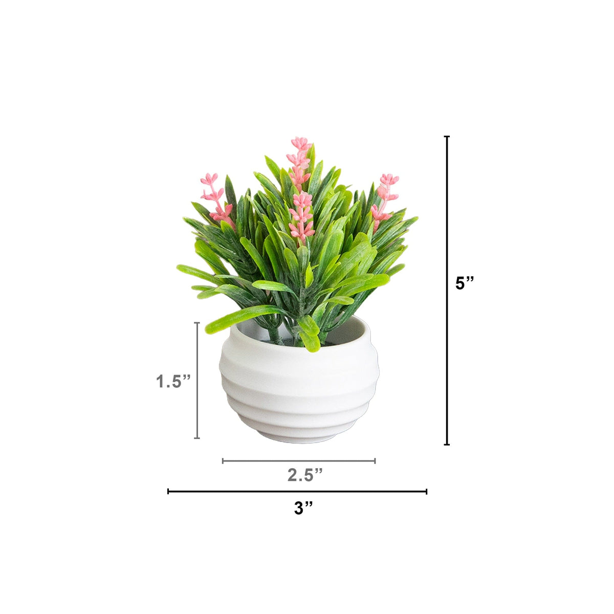 a small white pot with pink flowers