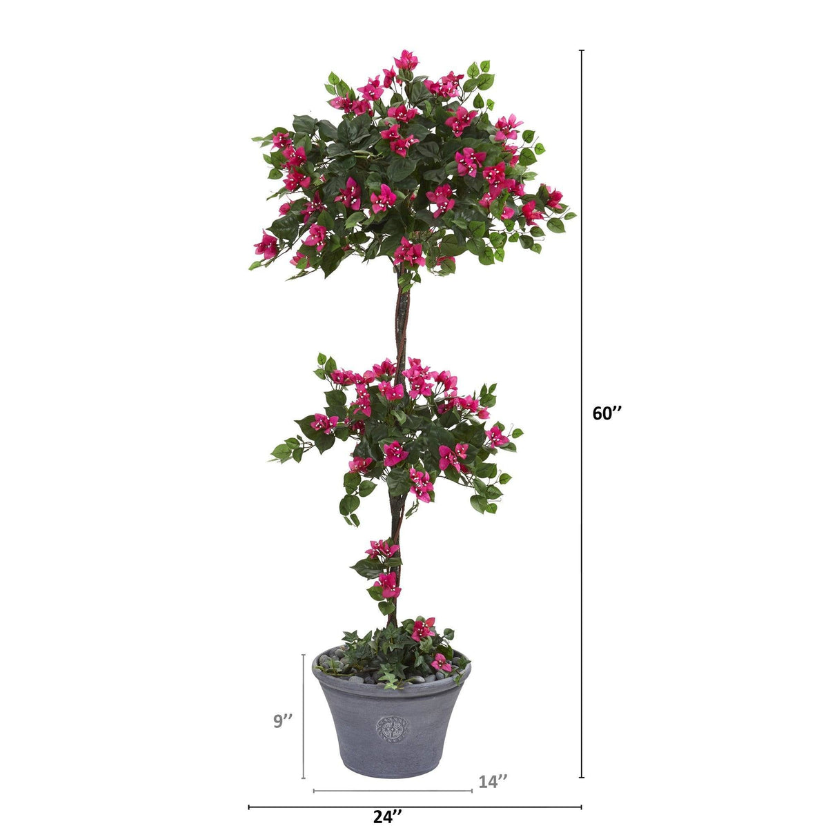 5’ Bougainvillea Artificial Topiary Tree in Gray Planter