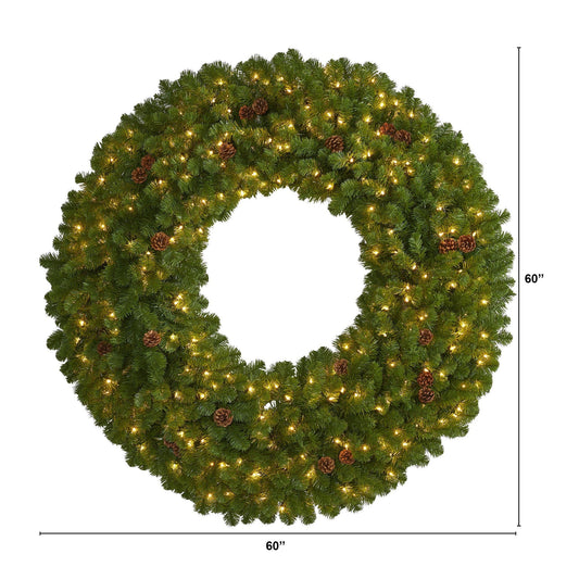 a large wreath with lights