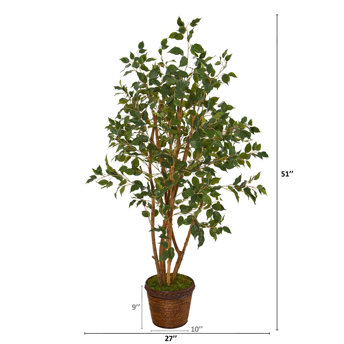 51” Ficus Artificial Tree in Coiled Rope Planter