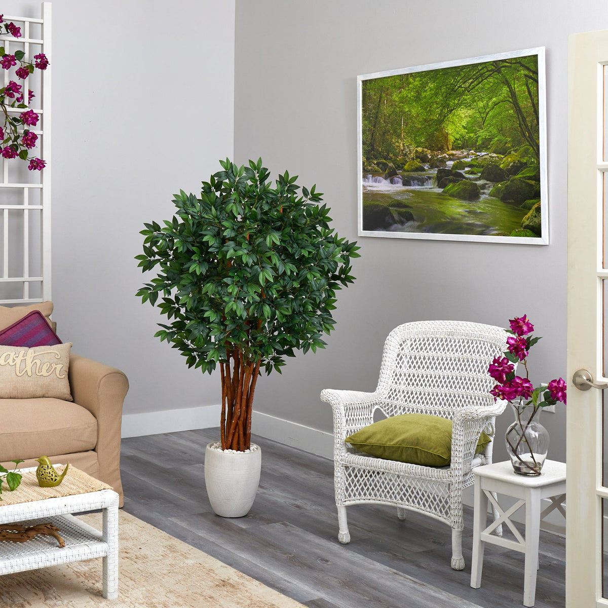 5.5’ Lychee Artificial Tree in White Planter