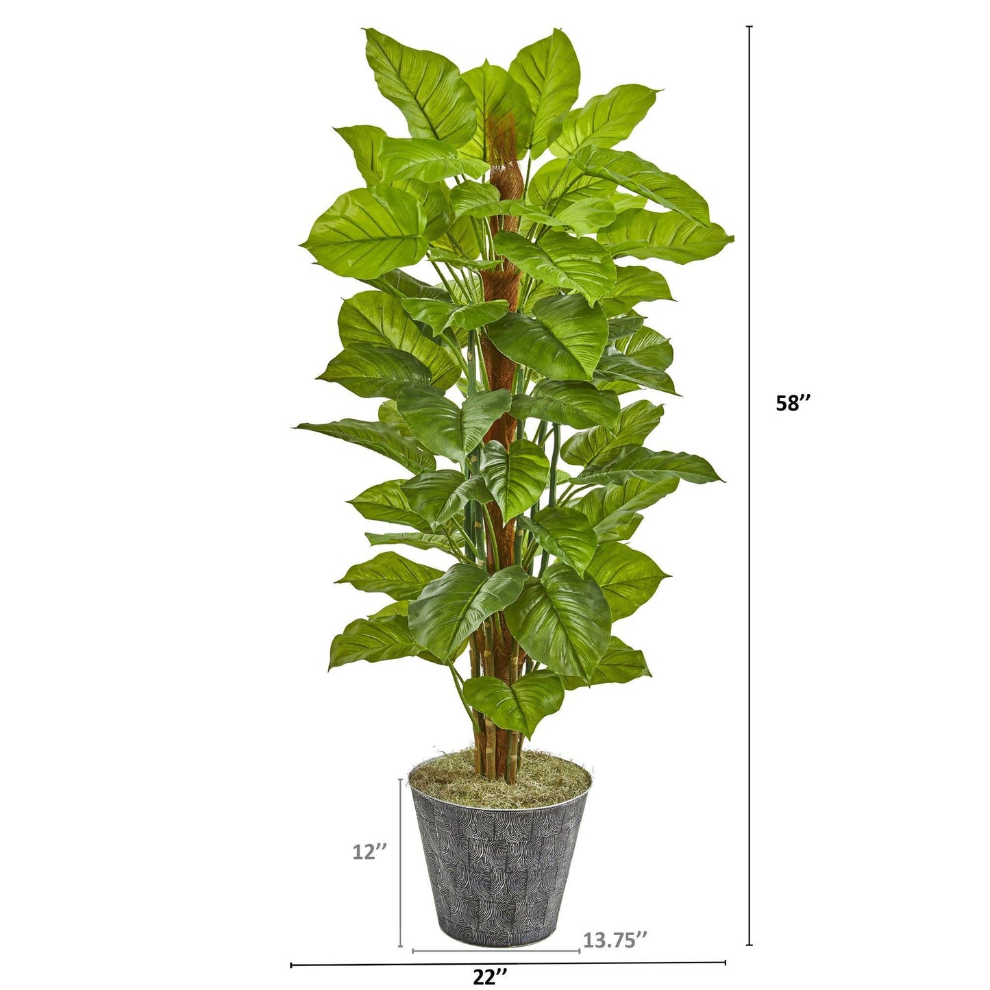 58” Philodendron Artificial Plant in Black Embossed Planter (Real Touch)