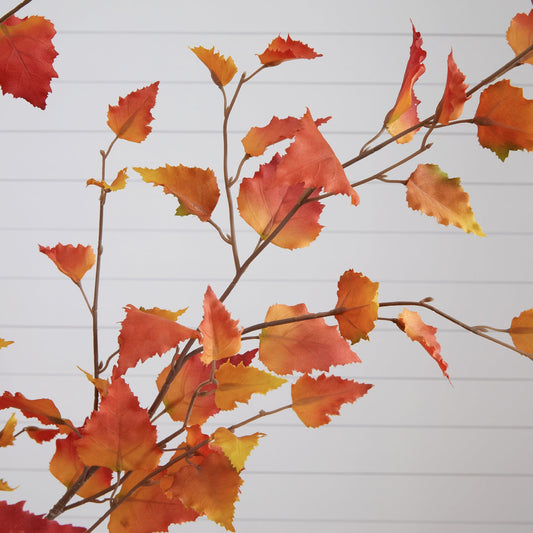 a branch with orange and yellow leaves
