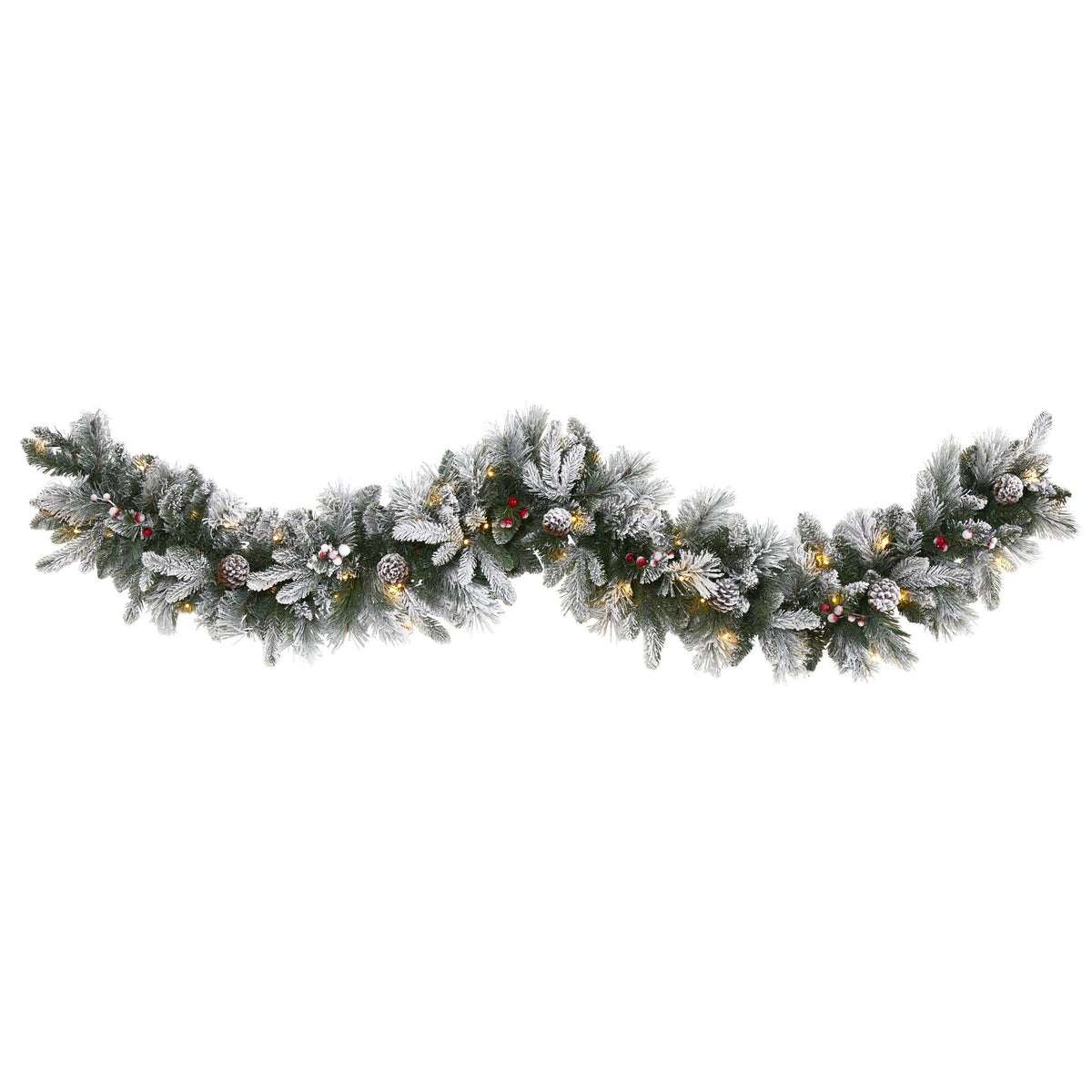 a garland with lights and snow on it
