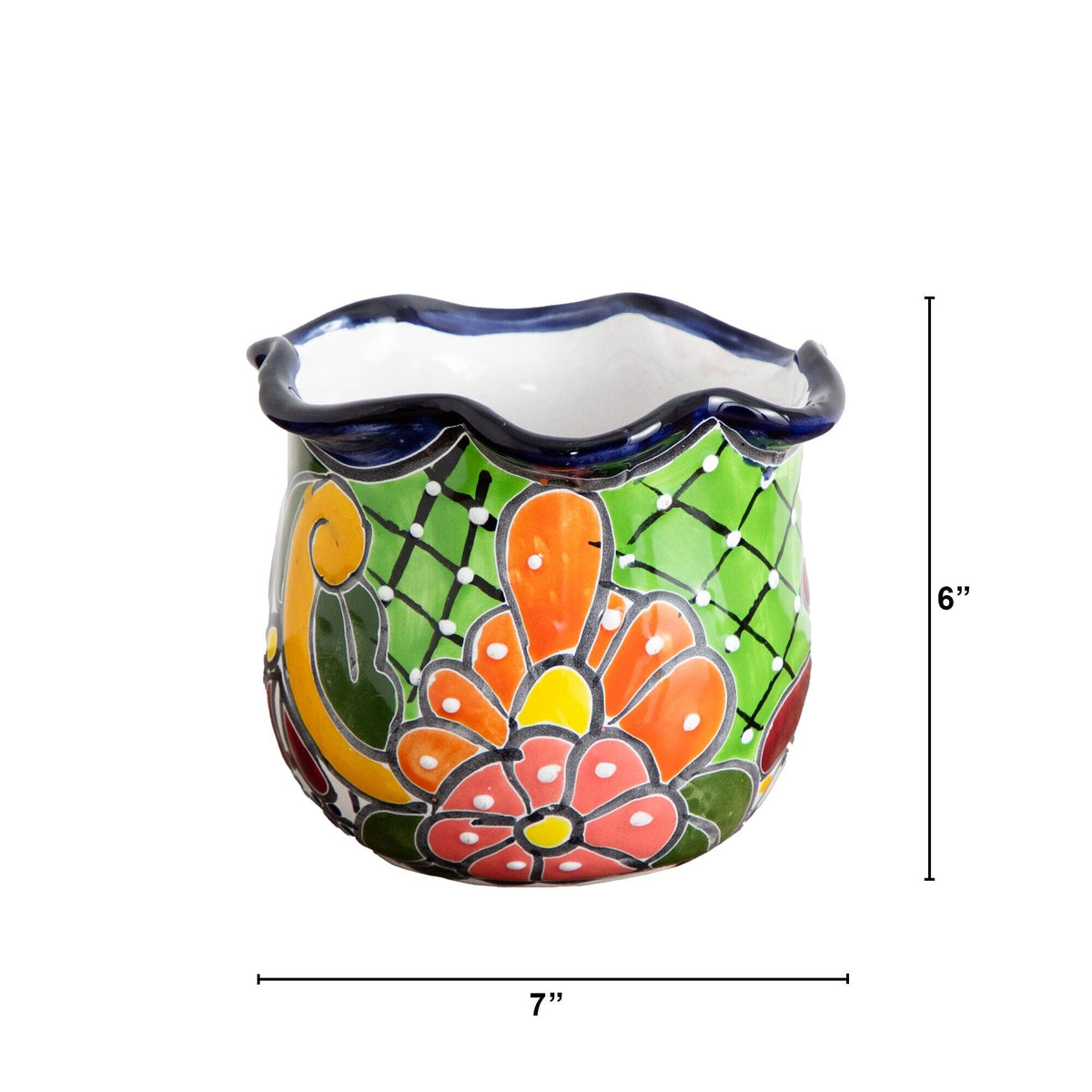 a small colorful vase with a measuring tape