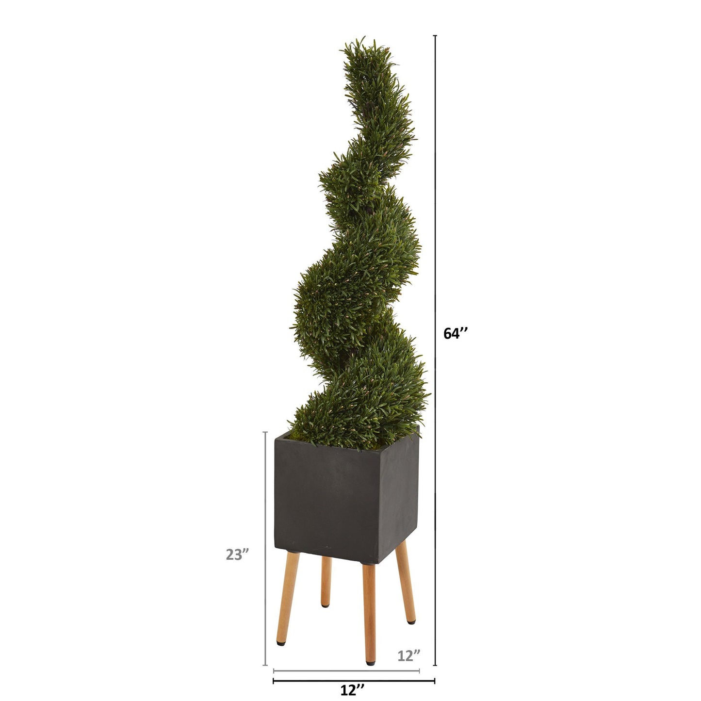 64” Rosemary Spiral Topiary Artificial Tree in Black Planter with Stand (Indoor/Outdoor)