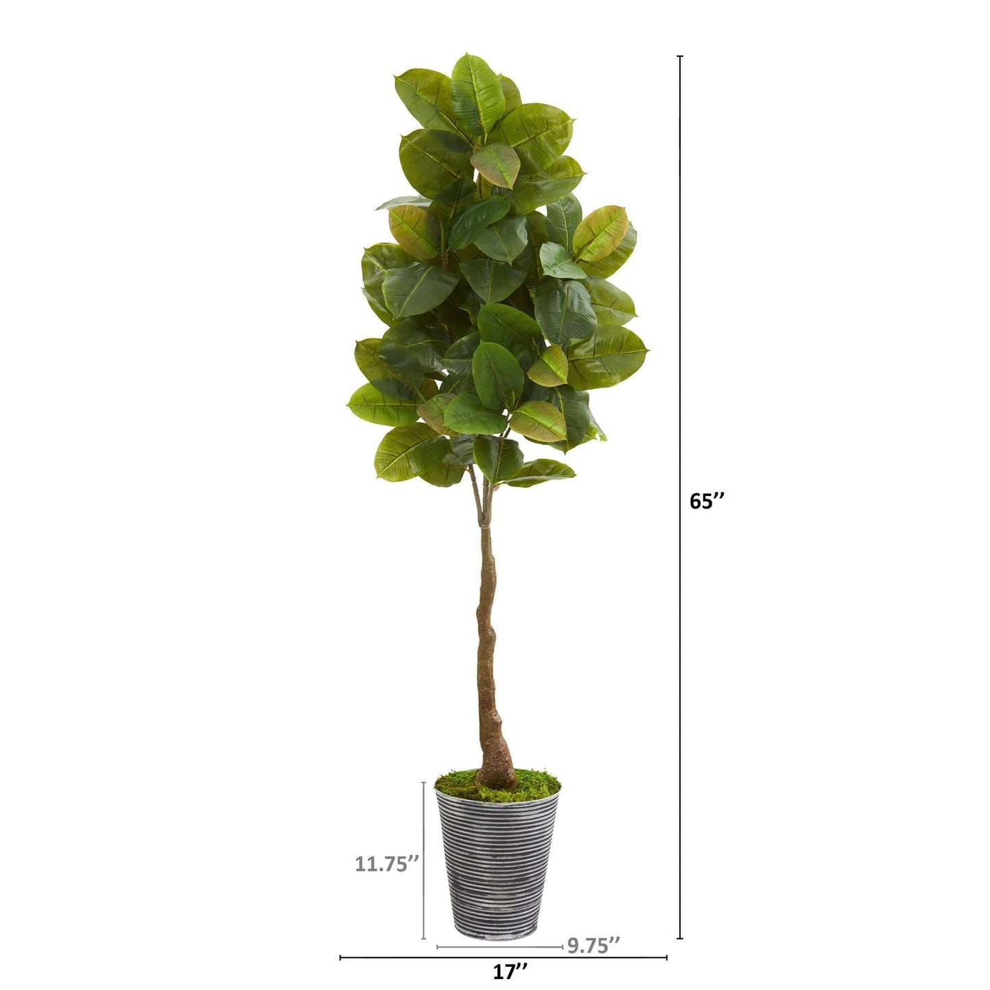 65” Rubber Leaf Artificial Tree in Decorative Tin Planter (Real Touch)