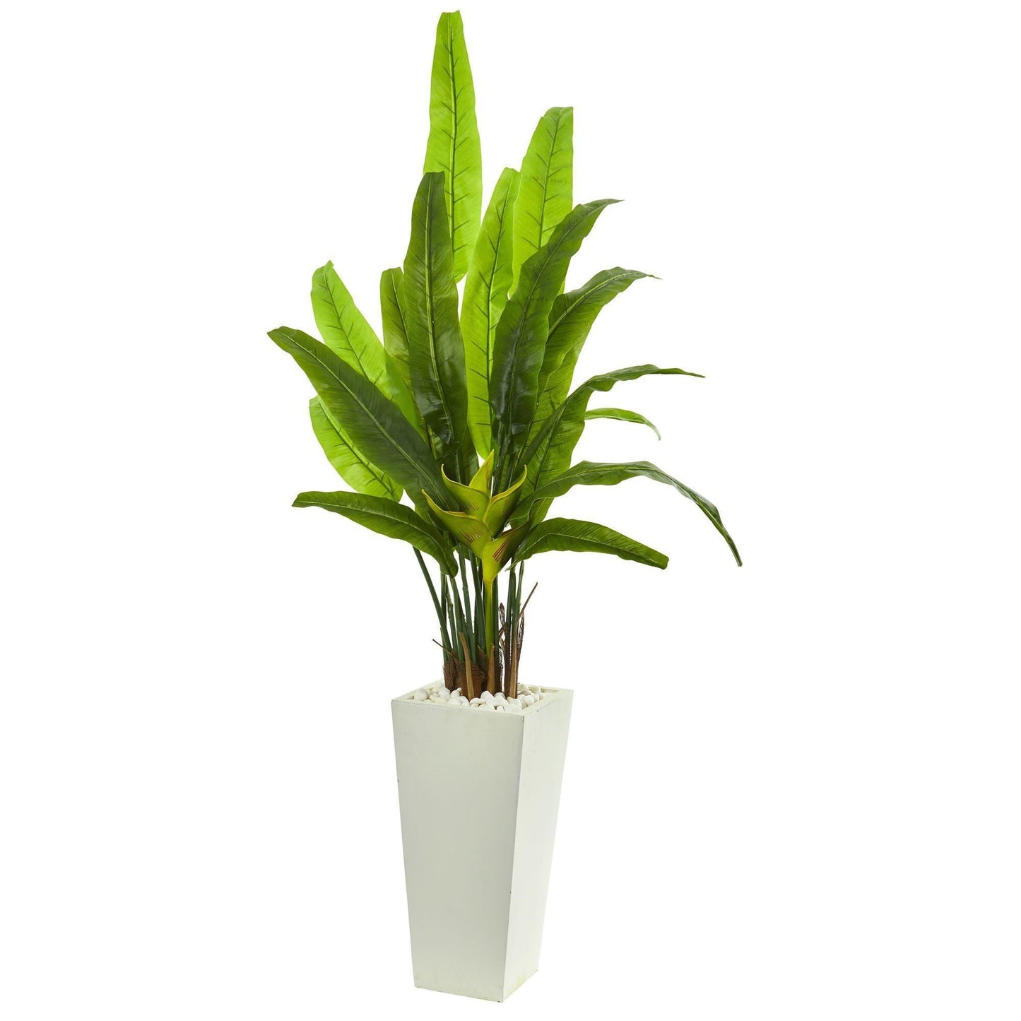 69” Traveler's Palm Artificial Tree in White Tower Planter