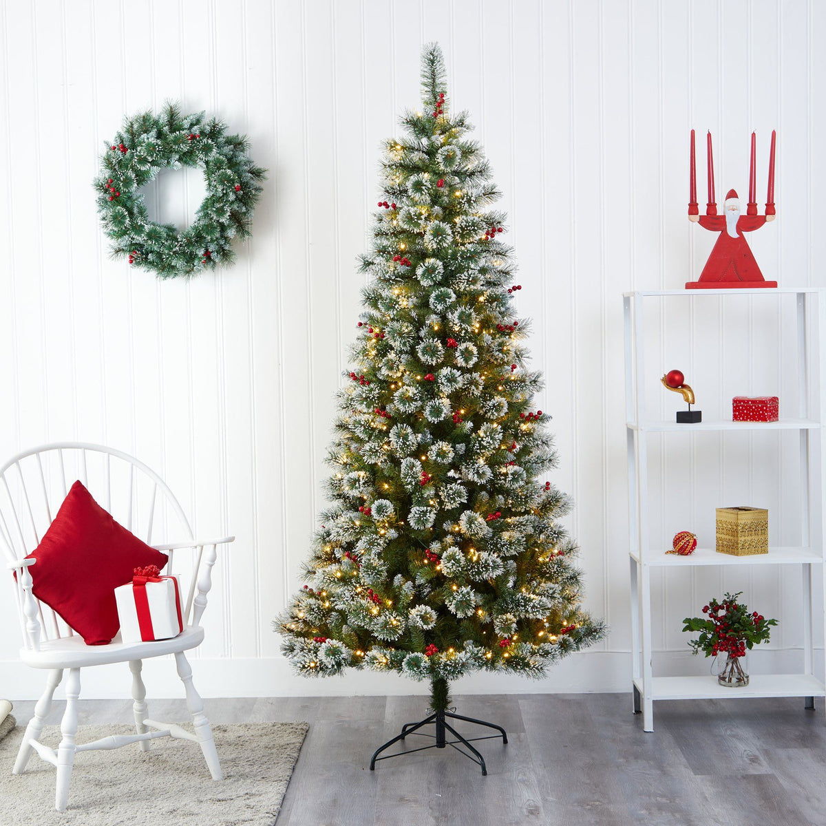 a christmas tree in a room