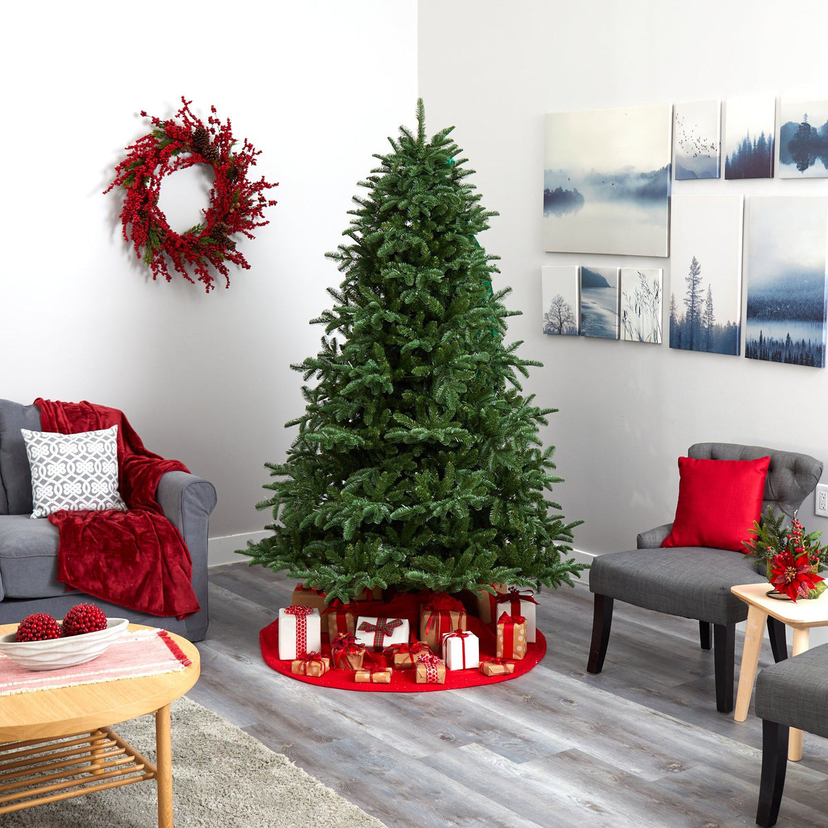 a christmas tree in a room
