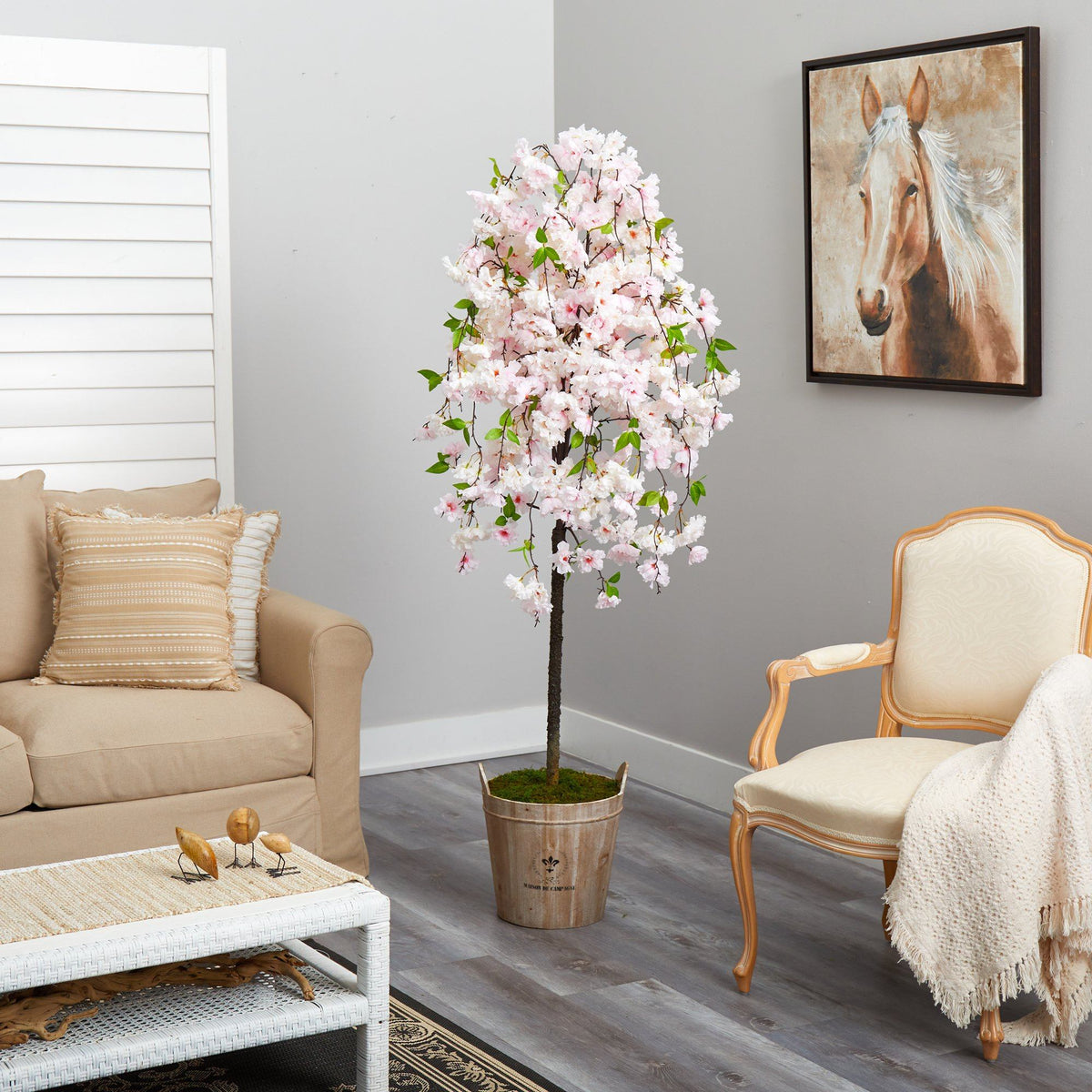 70” Cherry Blossom Artificial Tree in Farmhouse Planter