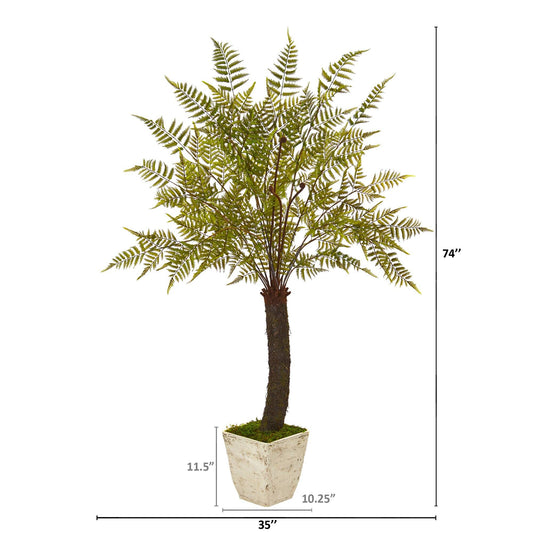 74” Fern Artificial Plant in White Planter