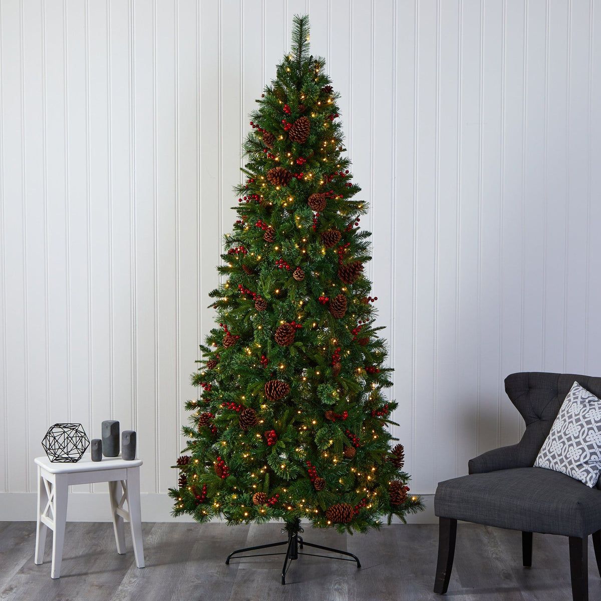 a christmas tree in a room