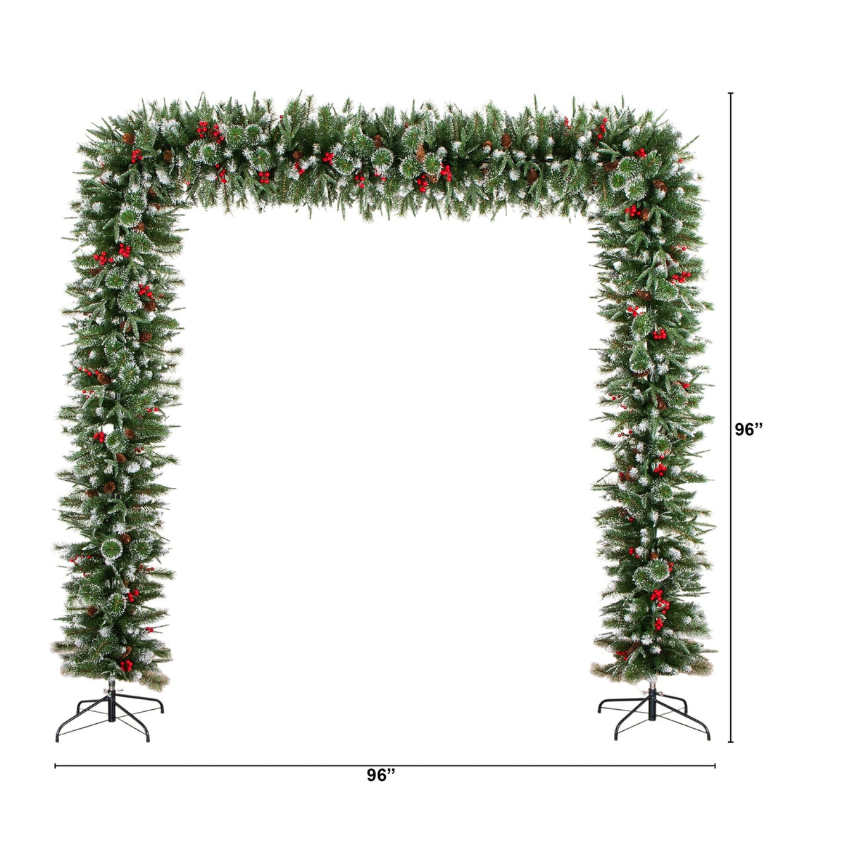 a christmas tree arch with red berries